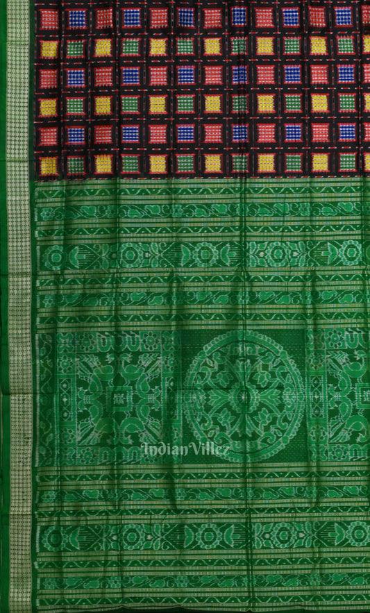 Black Green Ashwini Odisha Ikat Sambalpuri Silk Saree 