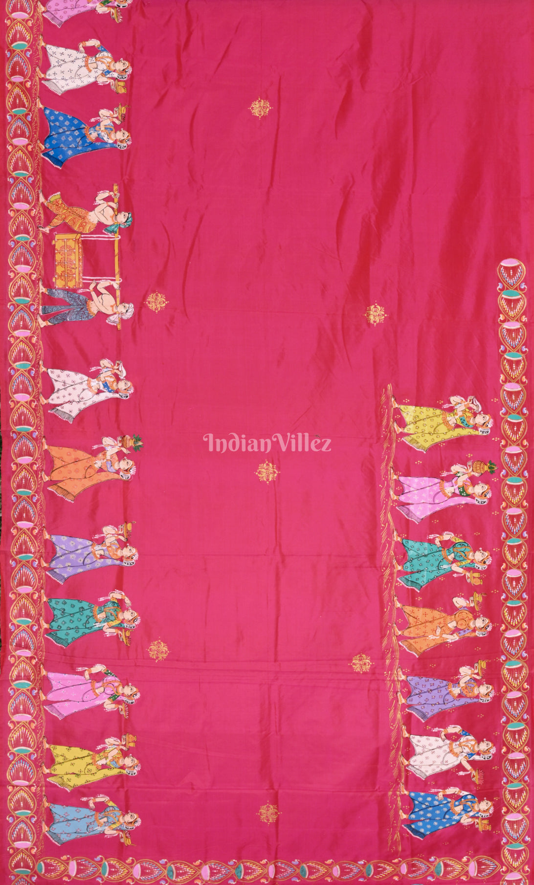 Rani Pink Boita Bandana Hand-Painted Pattachitra Saree 