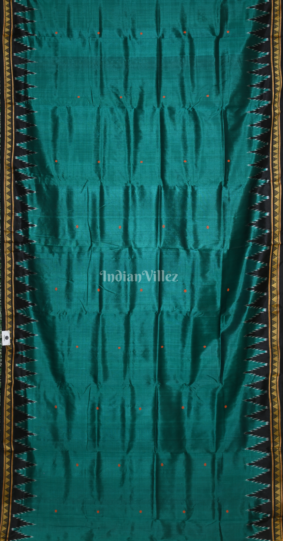 Cyan Blue Black Buti Design Odisha Ikat Khandua Silk Saree