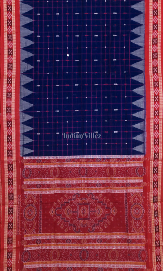 Blue Red Pasapali Border Odisha Ikat Sambalpuri Cotton Saree 