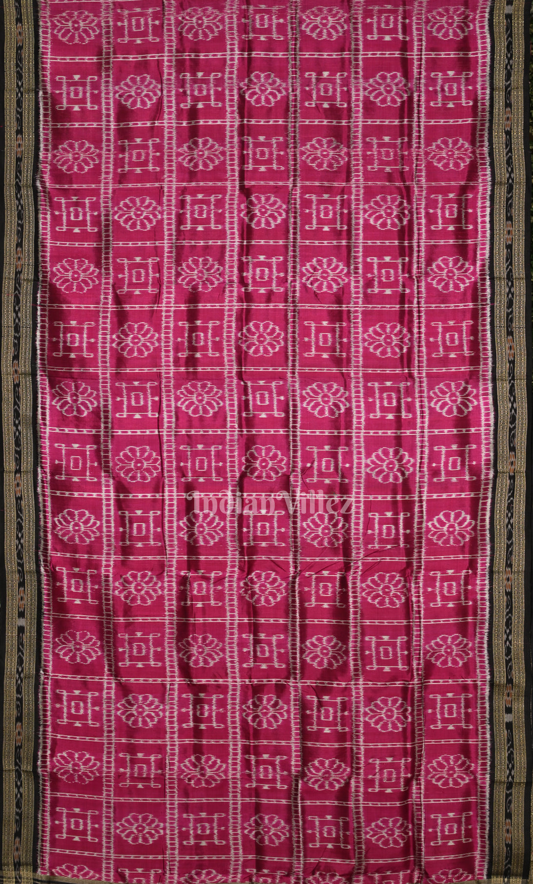 Magenta Pink Black Odisha Ikat Khandua Silk Saree 