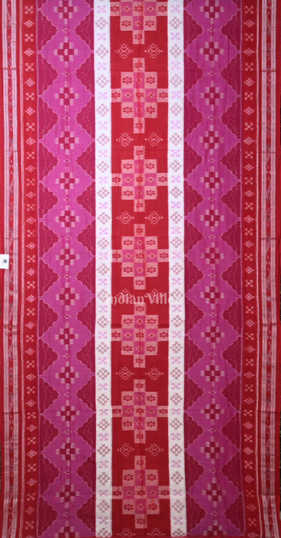 Pink Red Pasapali Odisha Ikat Sambalpuri Cotton Saree 