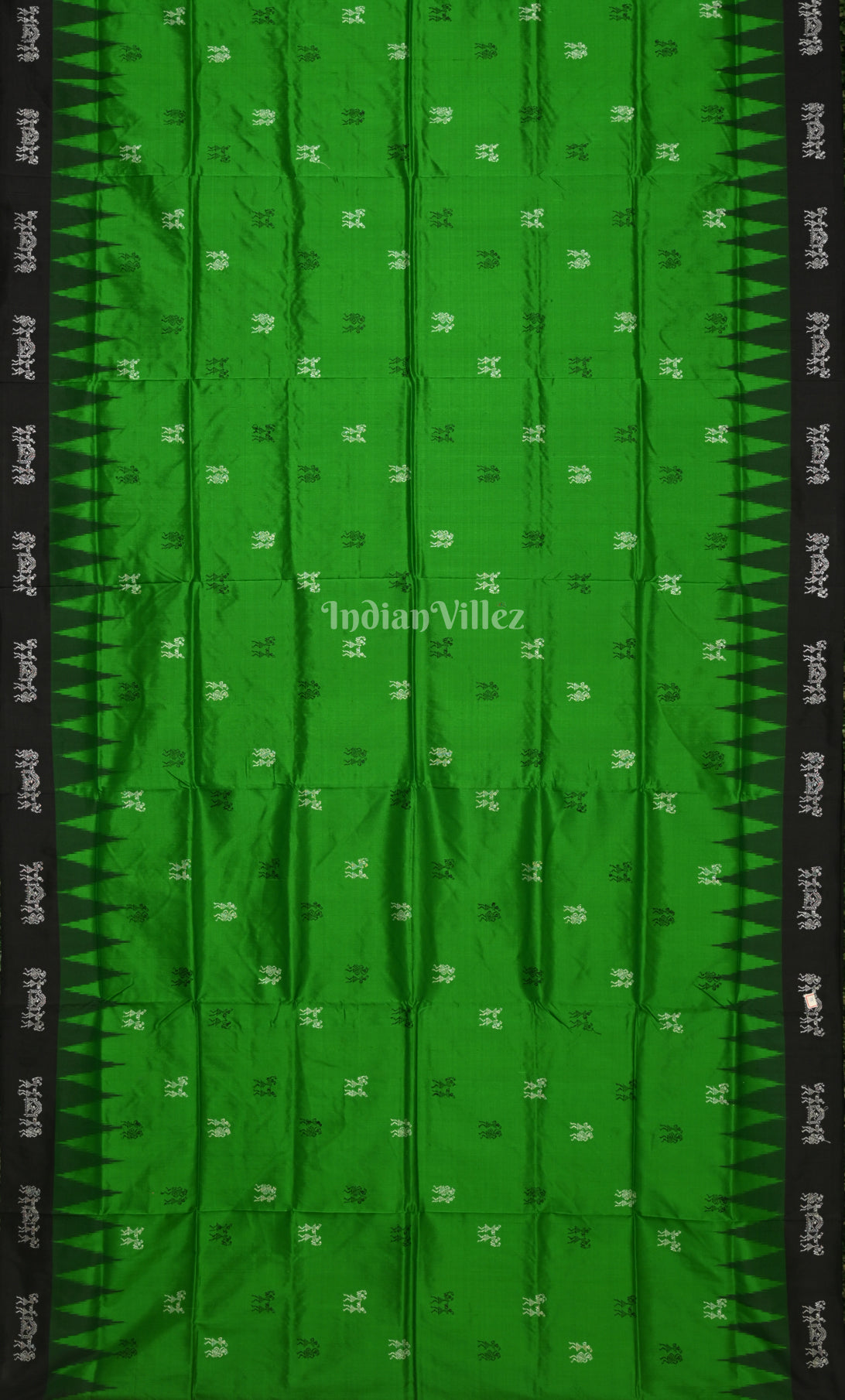 Green Black Tribal Doli Sawari Odisha Ikat Bomkai Sambalpuri Silk Saree