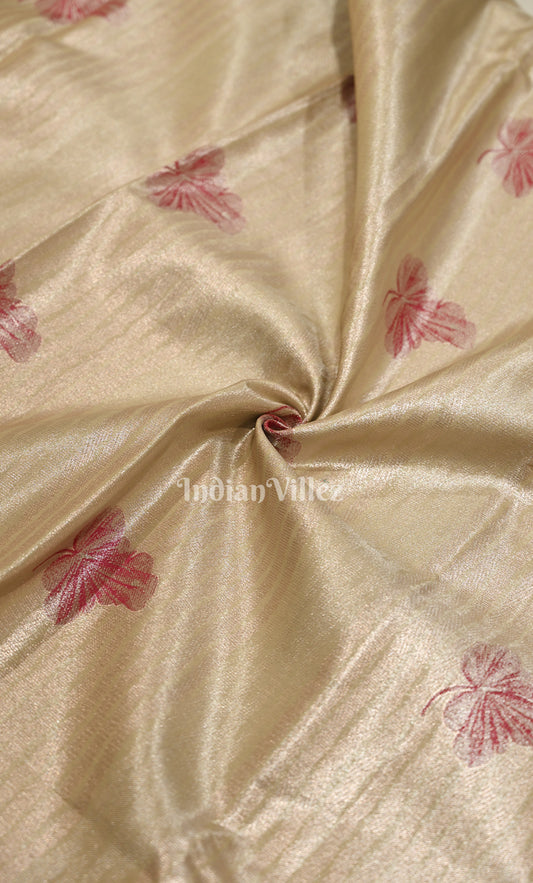 Cream Red Zari Woven Pure Kanjivaram Tissue Silk Saree