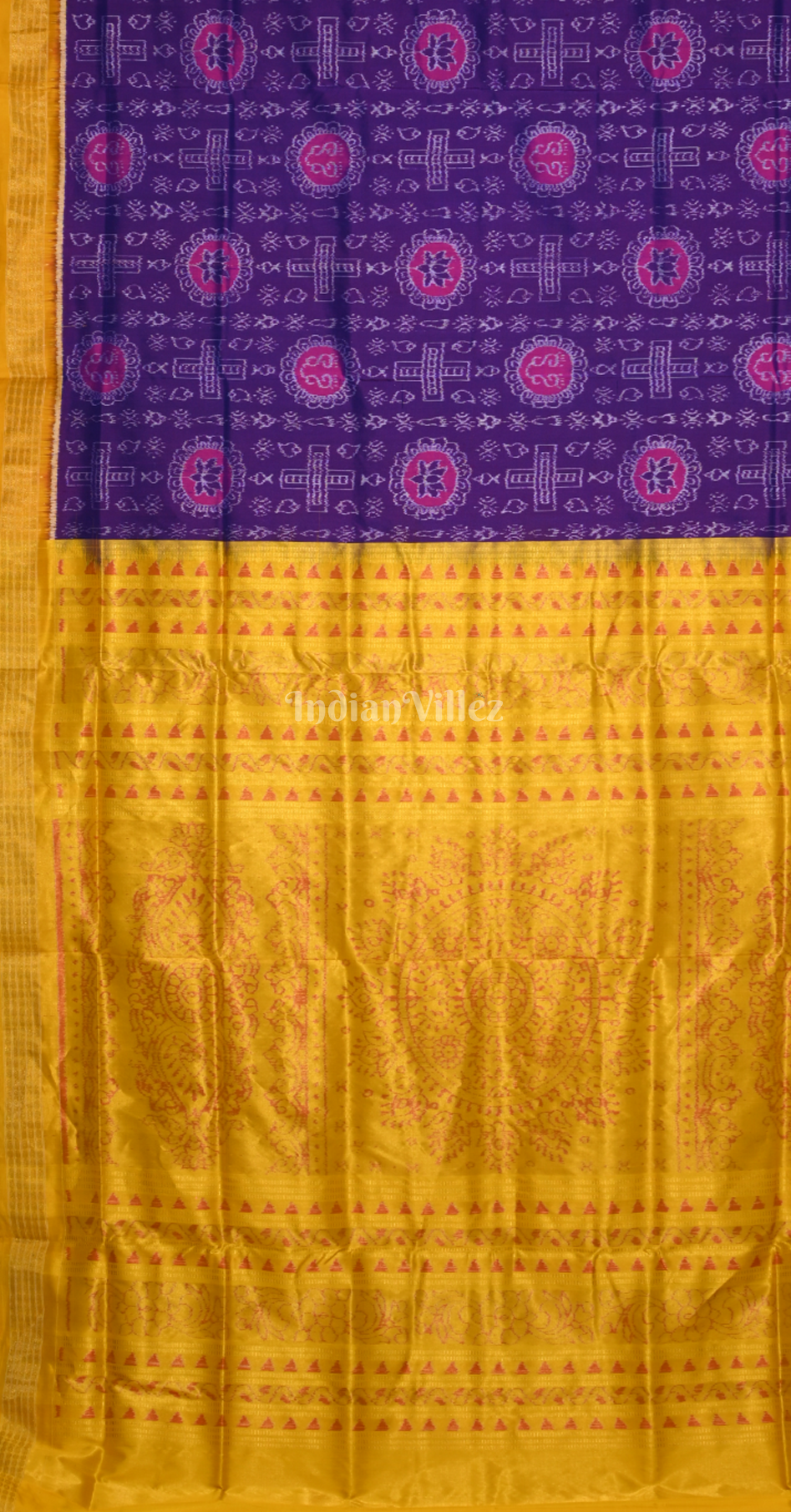 Blue Yellow Laxmi Feet Half Tissue Sambalpuri Silk Saree 