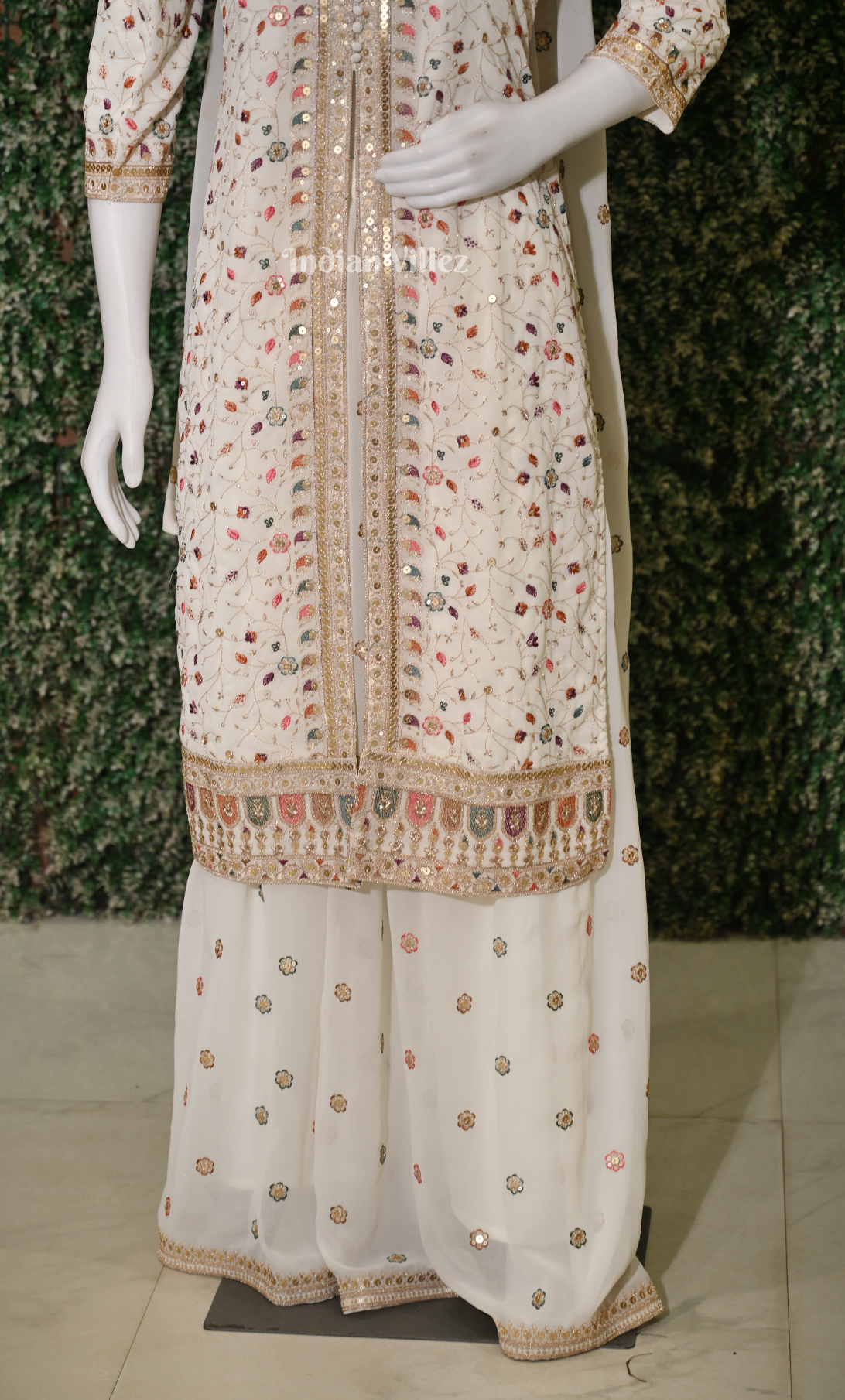  Off White Embroidered Kurta with Sharara Set & Dupatta