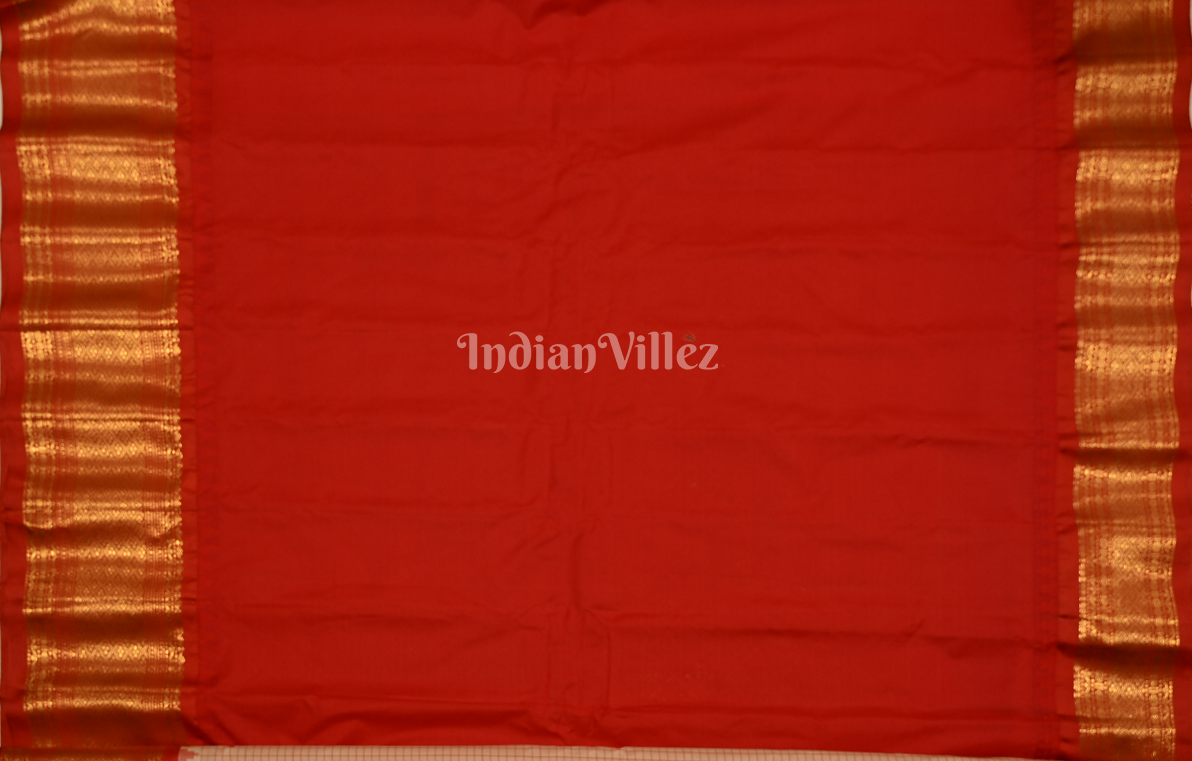 Cream Red Check Pure Gadwal Silk Saree 