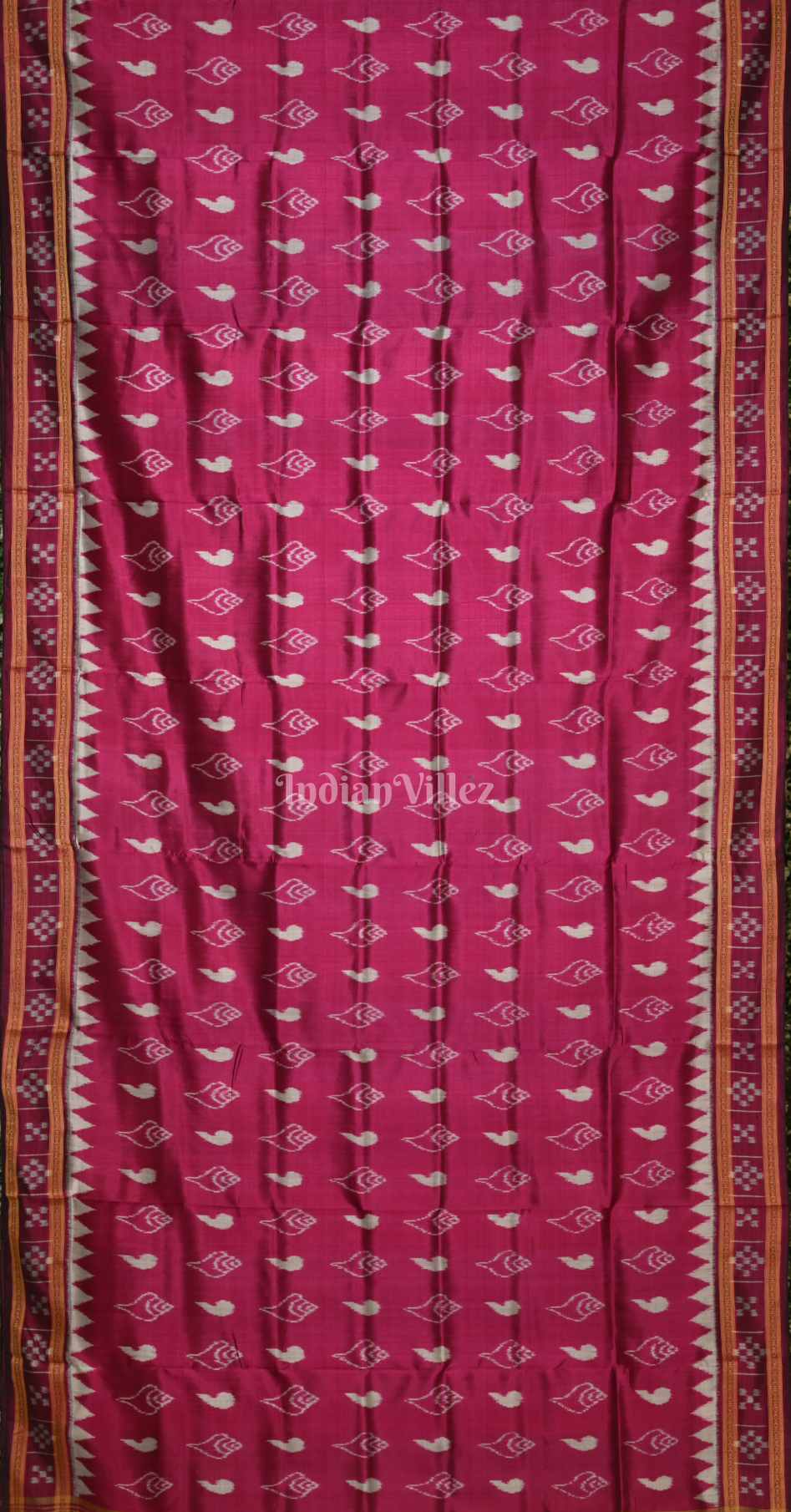 Magenta Pink Sankha Motif Odisha Ikat Khandua Silk Saree with Pasapali Border