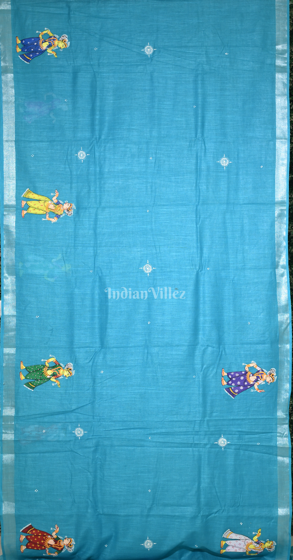 || राधाकृष्ण ||Sky Blue Radha Krishna Hand-Painted Pattachitra Saree