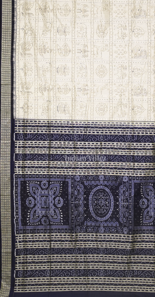 White Blue Nabakothi Odisha Ikat Sambalpuri Silk Saree