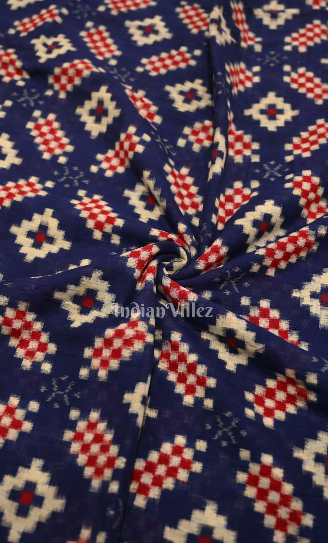 Blue Red Pasapali  Odisha Ikat Sambalpuri Cotton Fabric