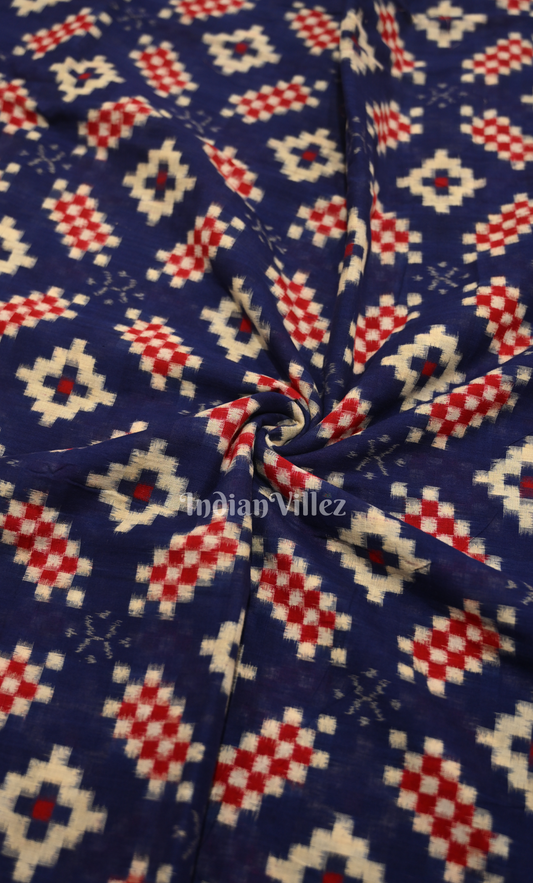 Blue Red Pasapali  Odisha Ikat Sambalpuri Cotton Fabric
