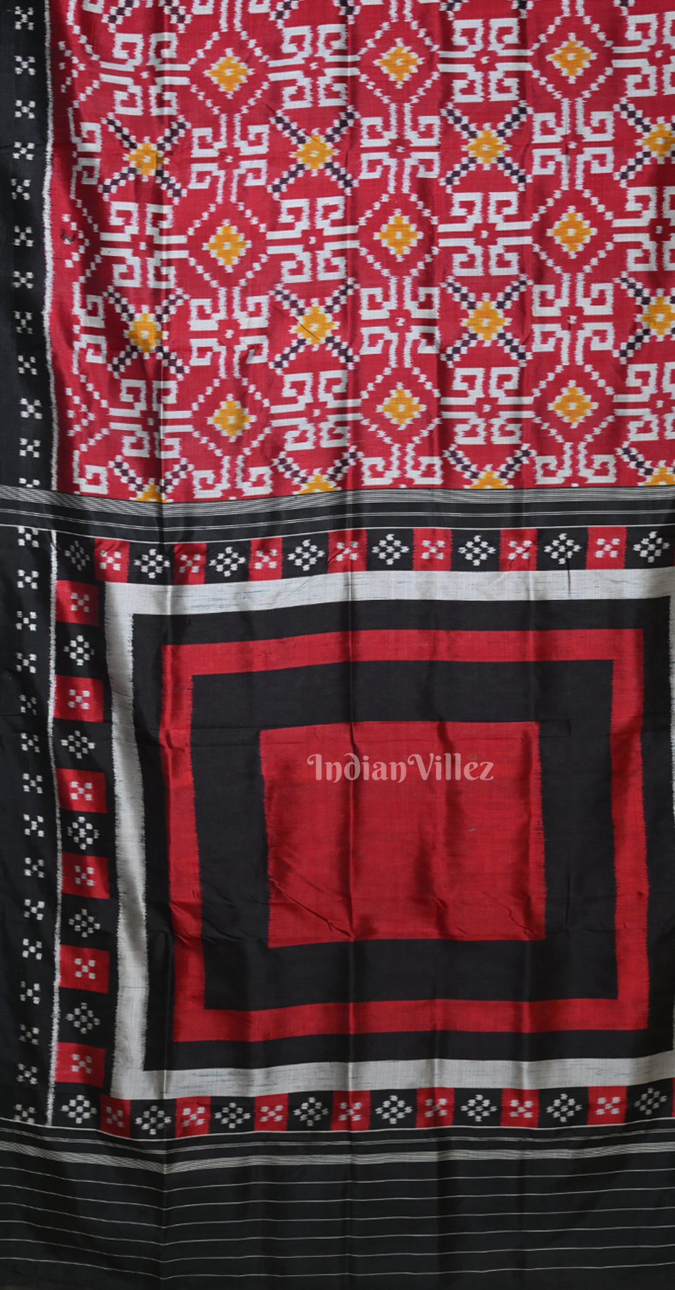 Red Black Telia Rumal Odisha Ikat Contemporary Designer Saree with Paspali Anchal