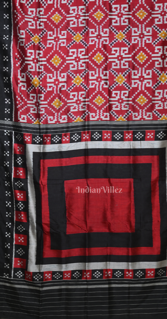 Red Black Telia Rumal Odisha Ikat Contemporary Designer Saree with Paspali Anchal