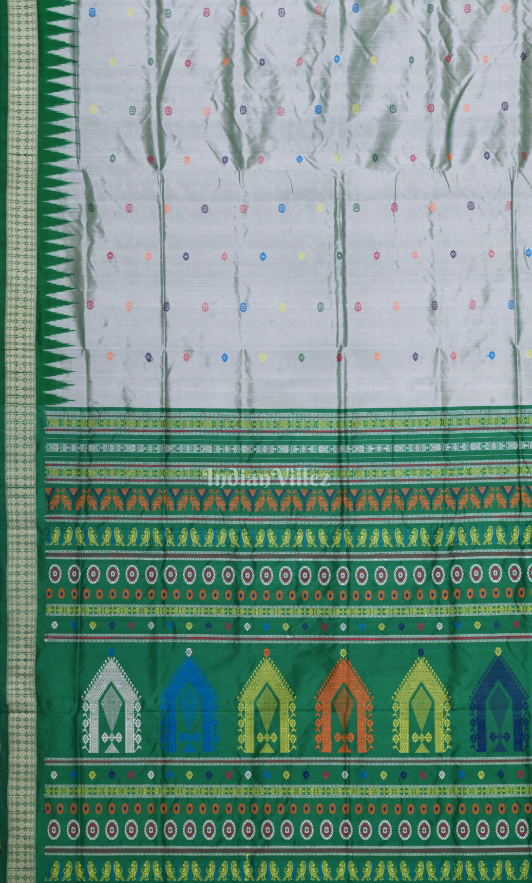 Grey Green Dolabedi Odisha Ikat Bomkai Sambalpuri Ikat Silk Saree