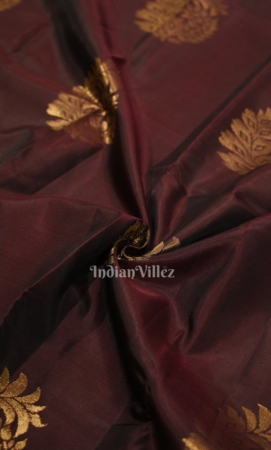 Coffee Mehendi Green Zari woven Pure Kanjivaram Silk Saree 