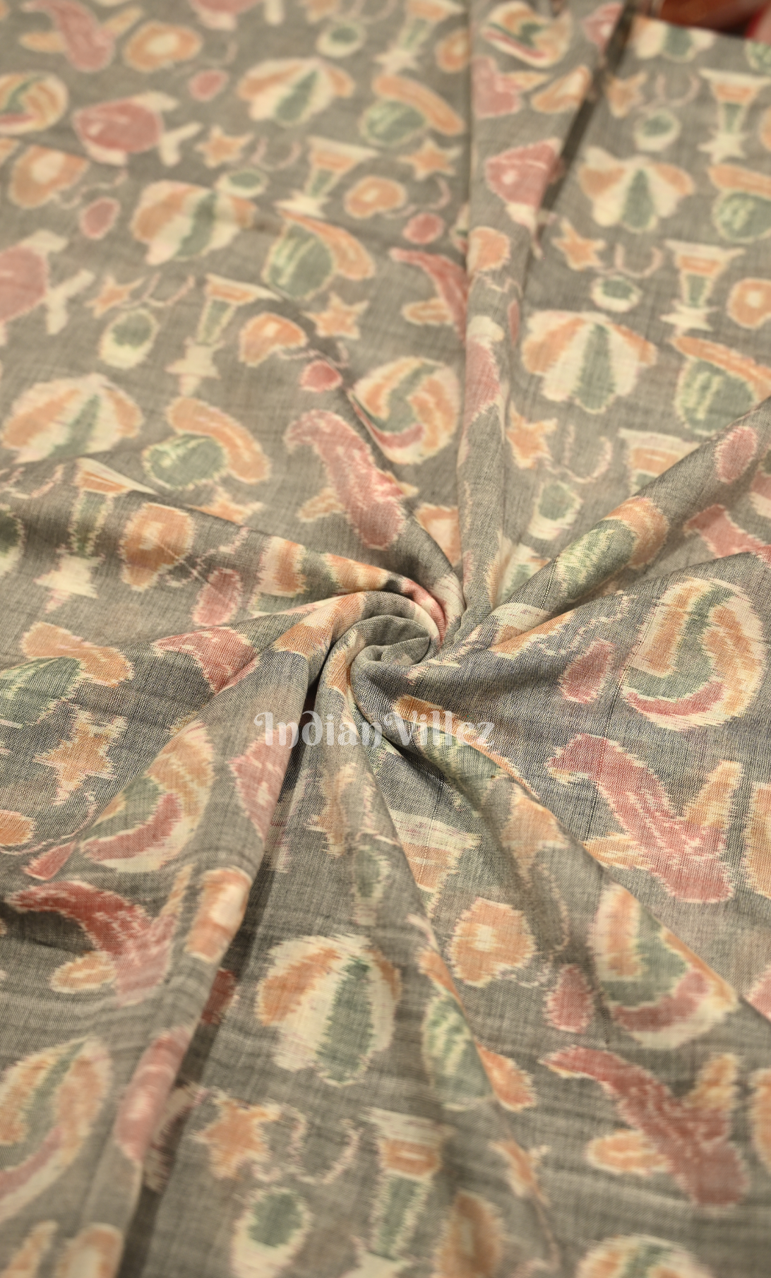 Grey Blue Odisha Ikat Sambalpuri Cotton Fabric 