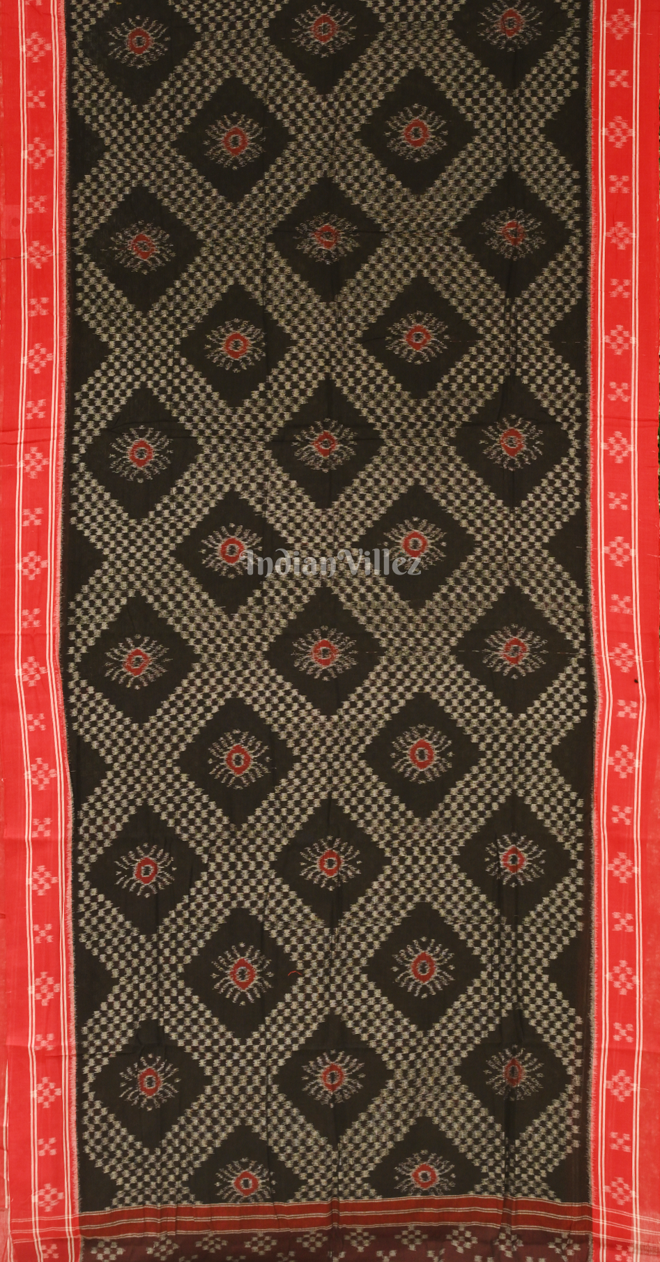 Black Maroon Tarabali Odisha Ikat Sambalpuri Cotton Saree 
