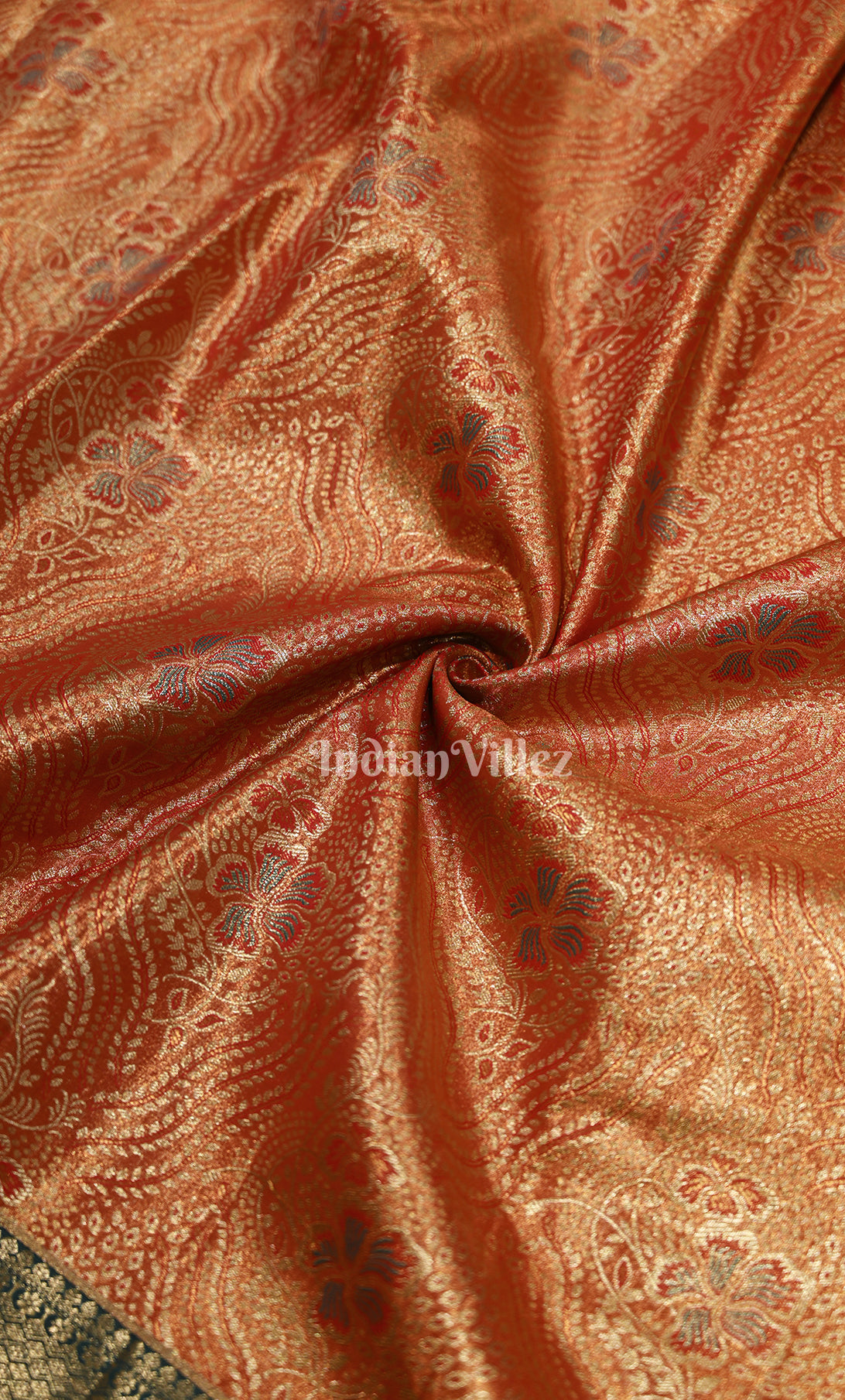 Orange Olive Green Brocade Pure Kanjivaram Silk Saree 
