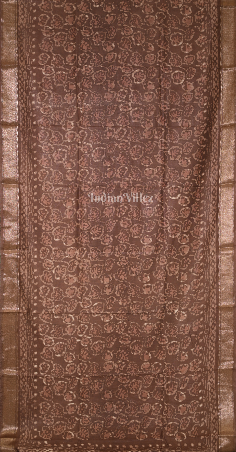 Brown Block Printed Dabu Cotton Saree 