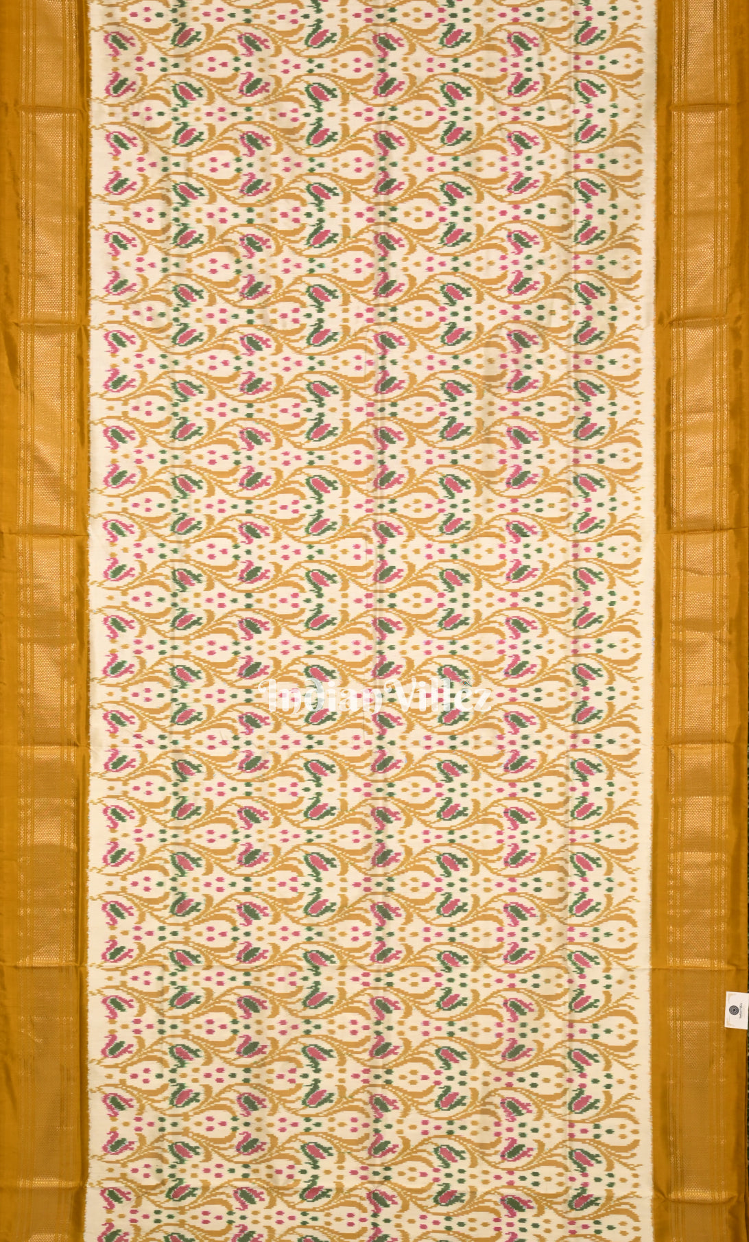 Off White Mustard Yellow Pochampally Ikat Silk Saree