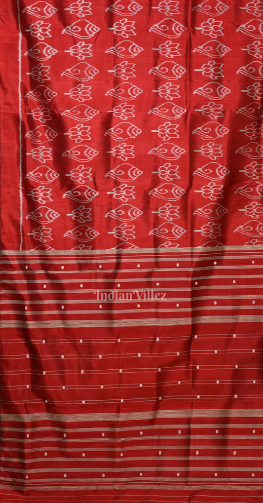 Red Maroon Sankha Padma Motif Contemporary Designer Silk Saree 