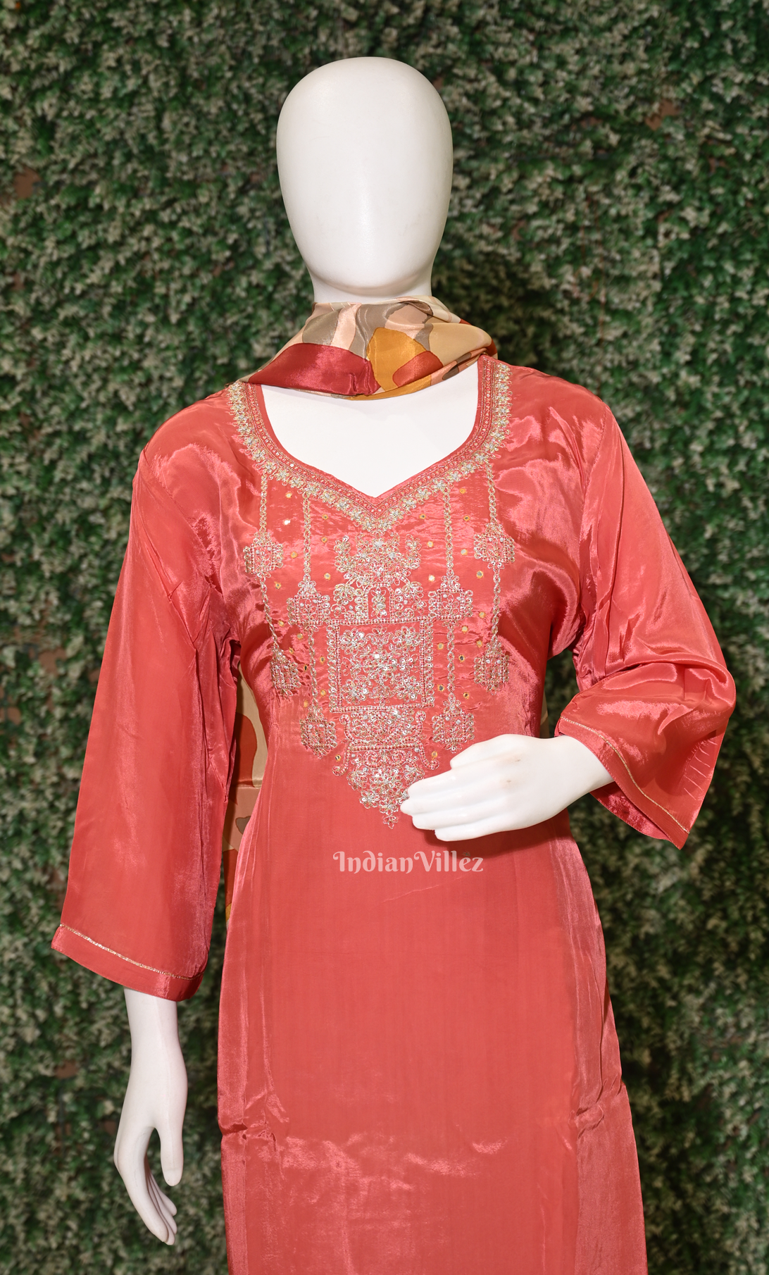 Red Embroidered  Kurta Pant with Dupatta Set 