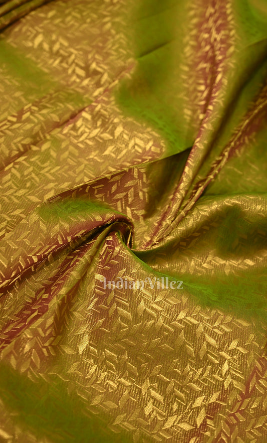 Parrot Green Blue Brocade Pure Kanjivaram Silk Saree