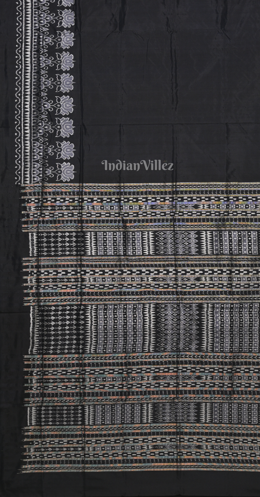 Black Lotus Scot Odisha Ikat Contemporary Designer Silk Saree