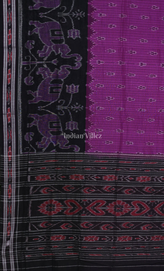 Purple Black Odisha Ikat Maniabandha Cotton Saree 