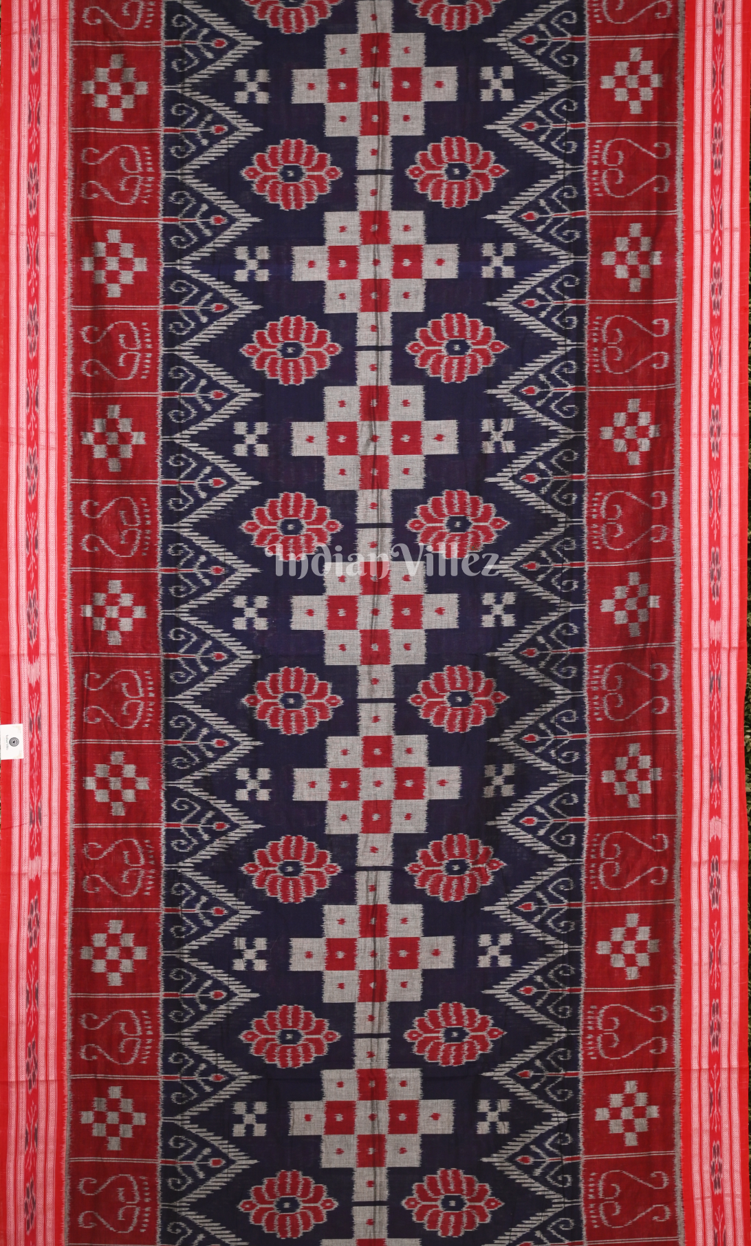 Blue Red Pasapali Odisha Ikat Sambalpuri Cotton Saree 