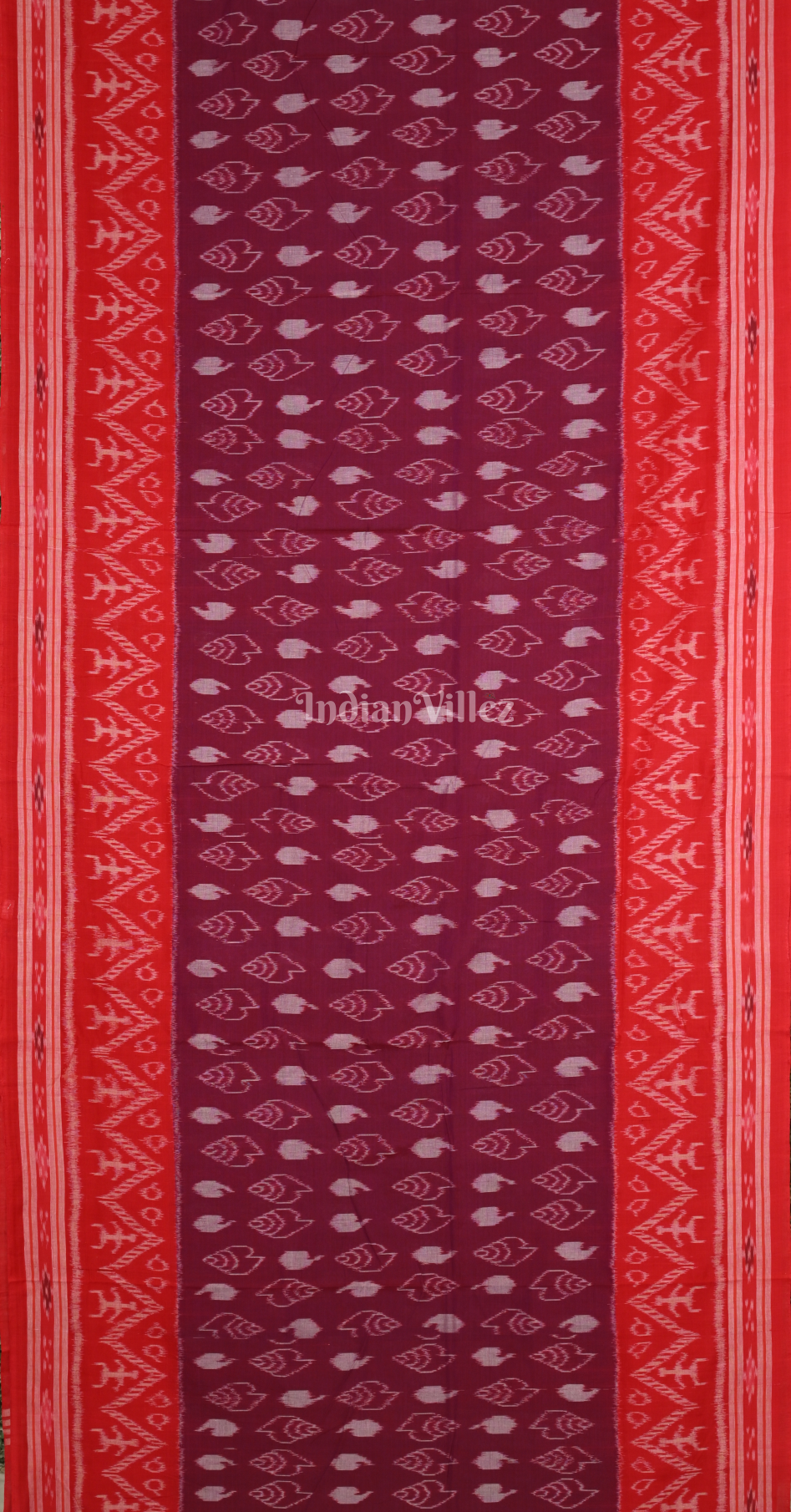 Wine Sankha Motif Odisha Ikat Sambalpuri Pure Cotton Saree