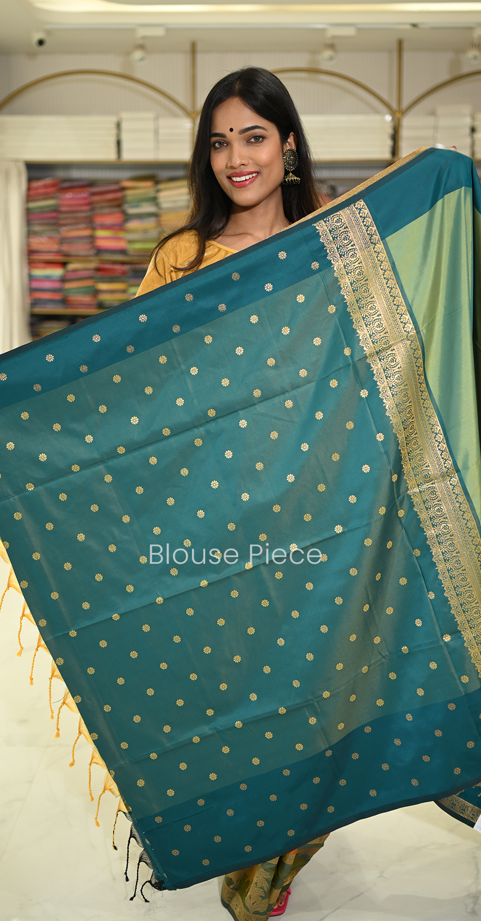 Sea Green Blue Pichwai Satin Silk Banarasi Saree
