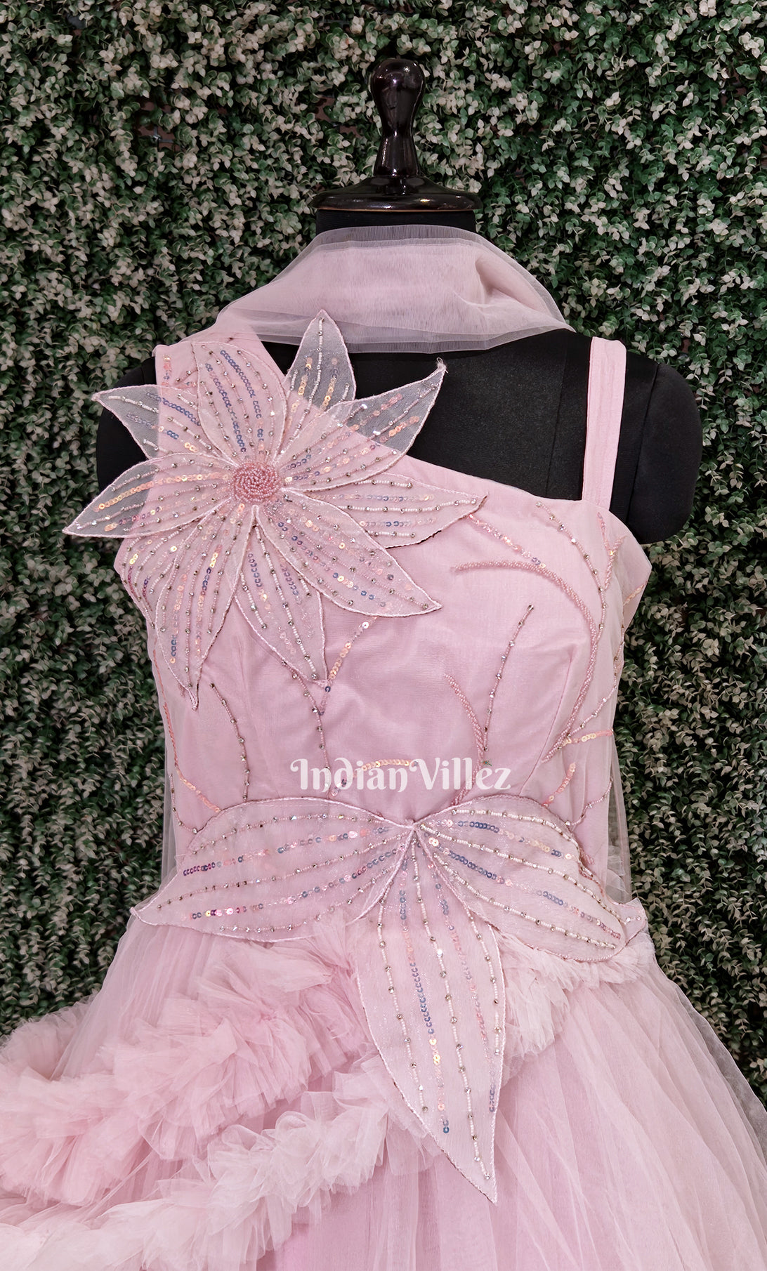 Party Wear Light Pink Net Indo western Flared Gown Party Wear Light Pink Net Indo western Flared Gown