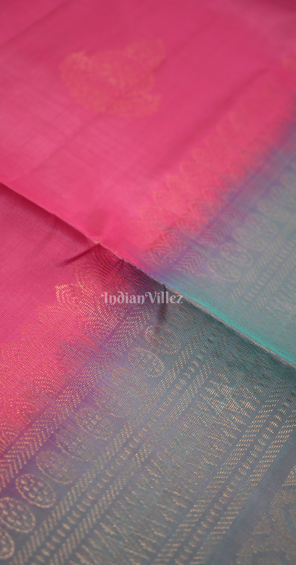 Pink Teal Blue Zari Pure Kanjivaram Soft Silk Saree