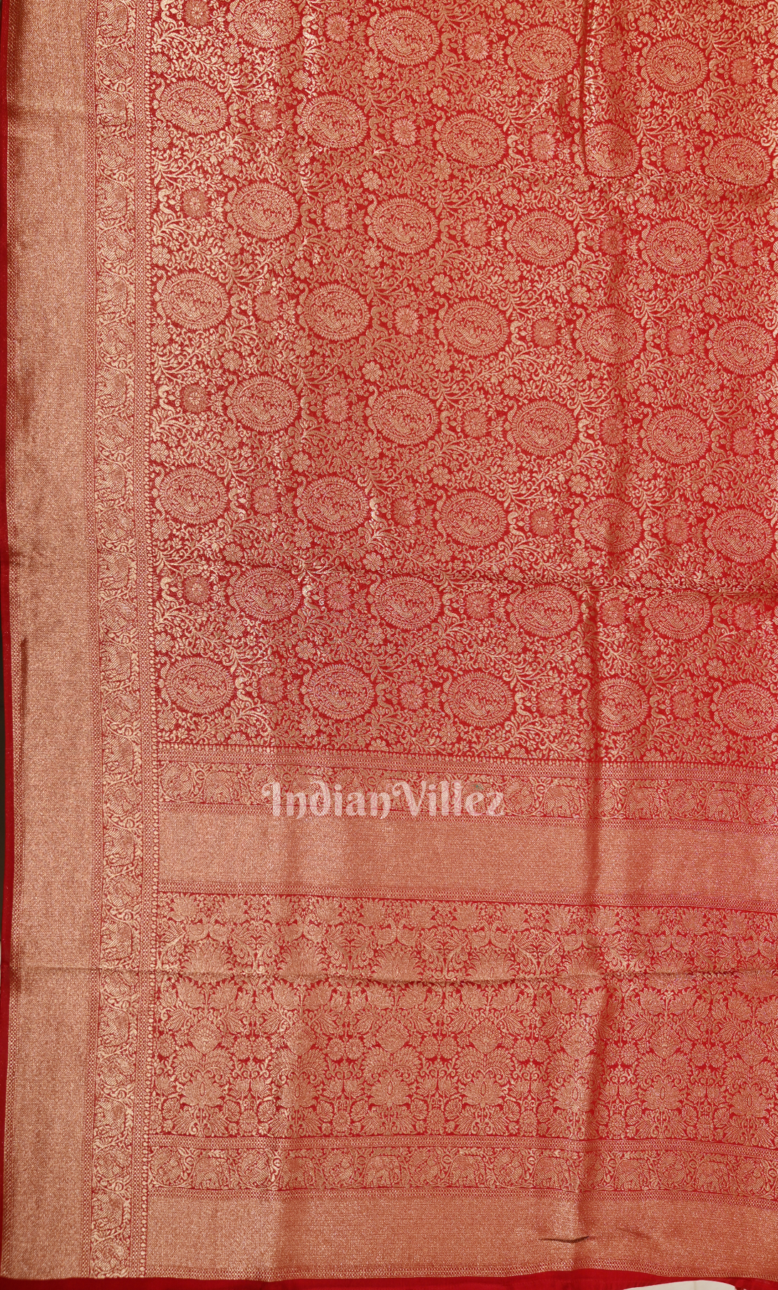 Red Brocade Pure Kanjivaram Silk Saree with Golden Border