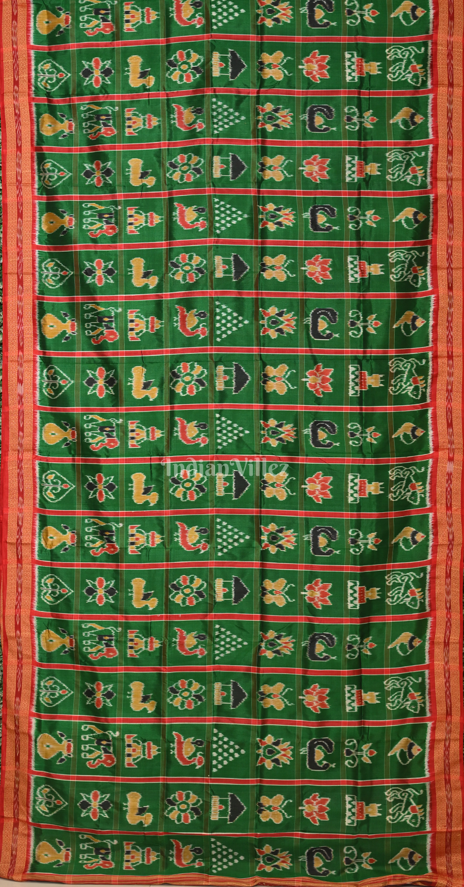 Green Maroon Nabakothi Odisha Ikat Khandua Silk Saree with Doli Barat Anchal