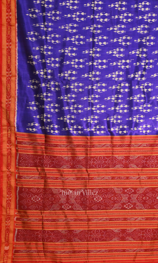 Blue Red Tribal Theme Odisha Ikat Khandua Silk Saree