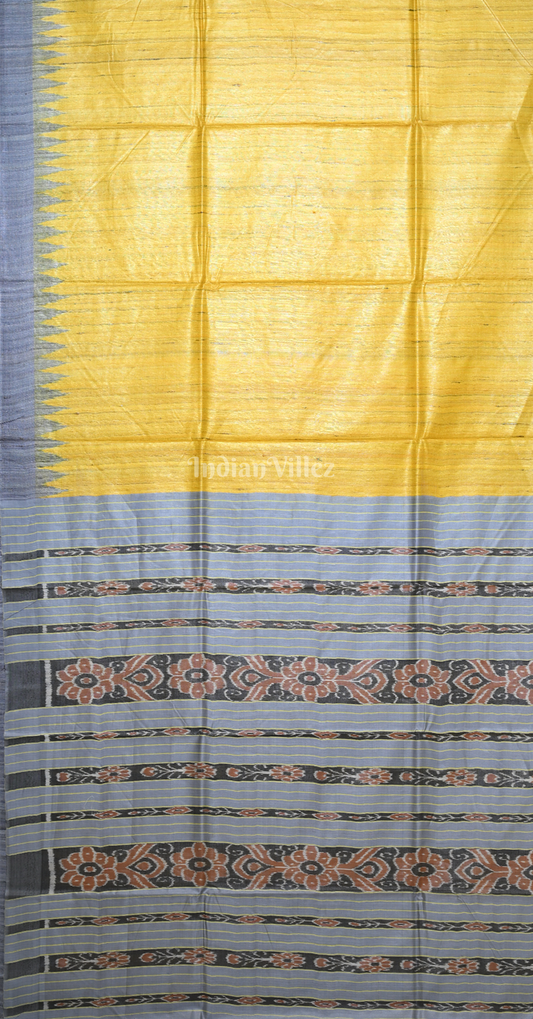 Yellow Light Blue Fine Gopalpur Tussar Silk Saree 