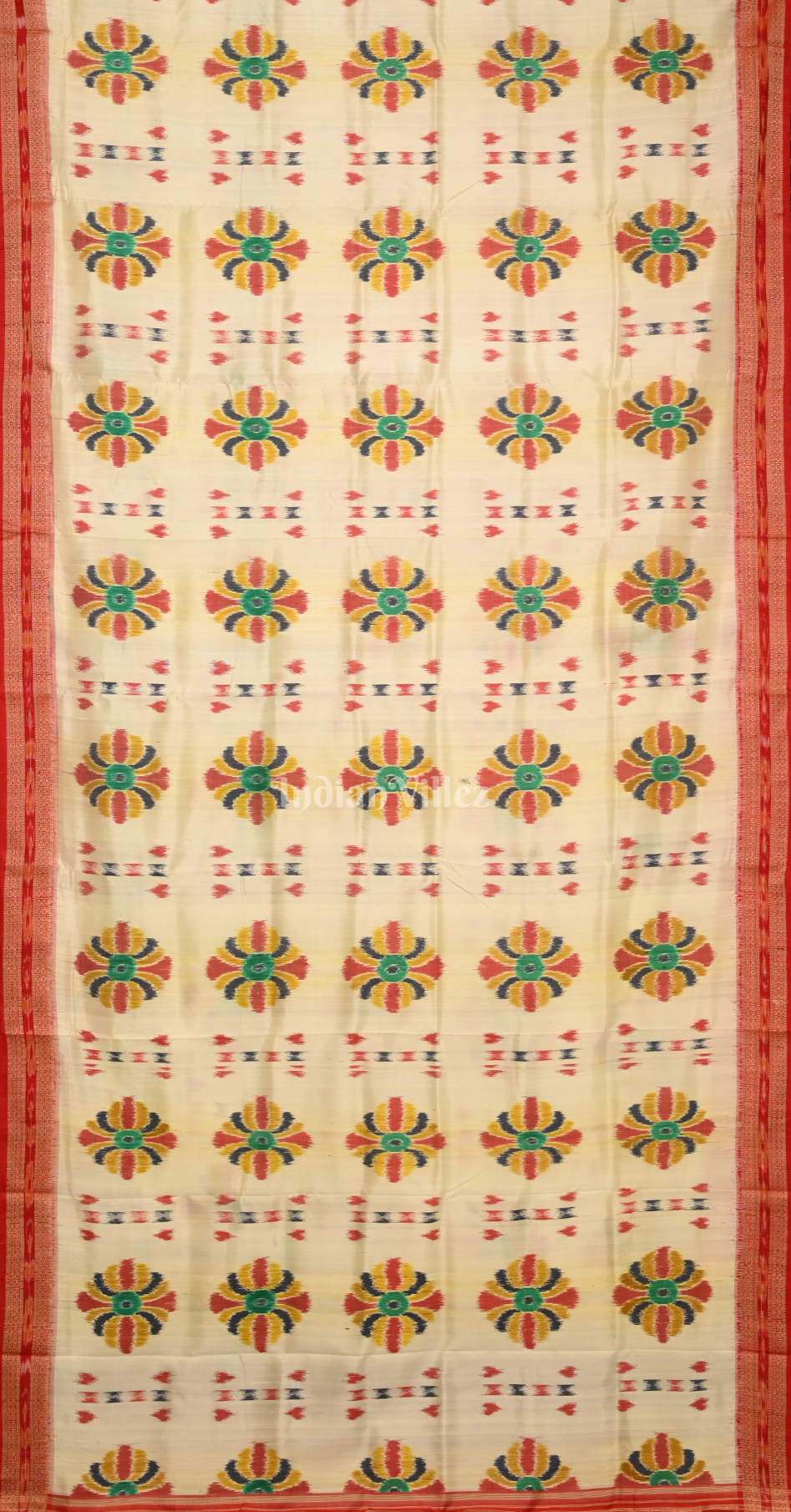 Off White Red Baghambari Odisha Ikat Khandua Silk Saree 