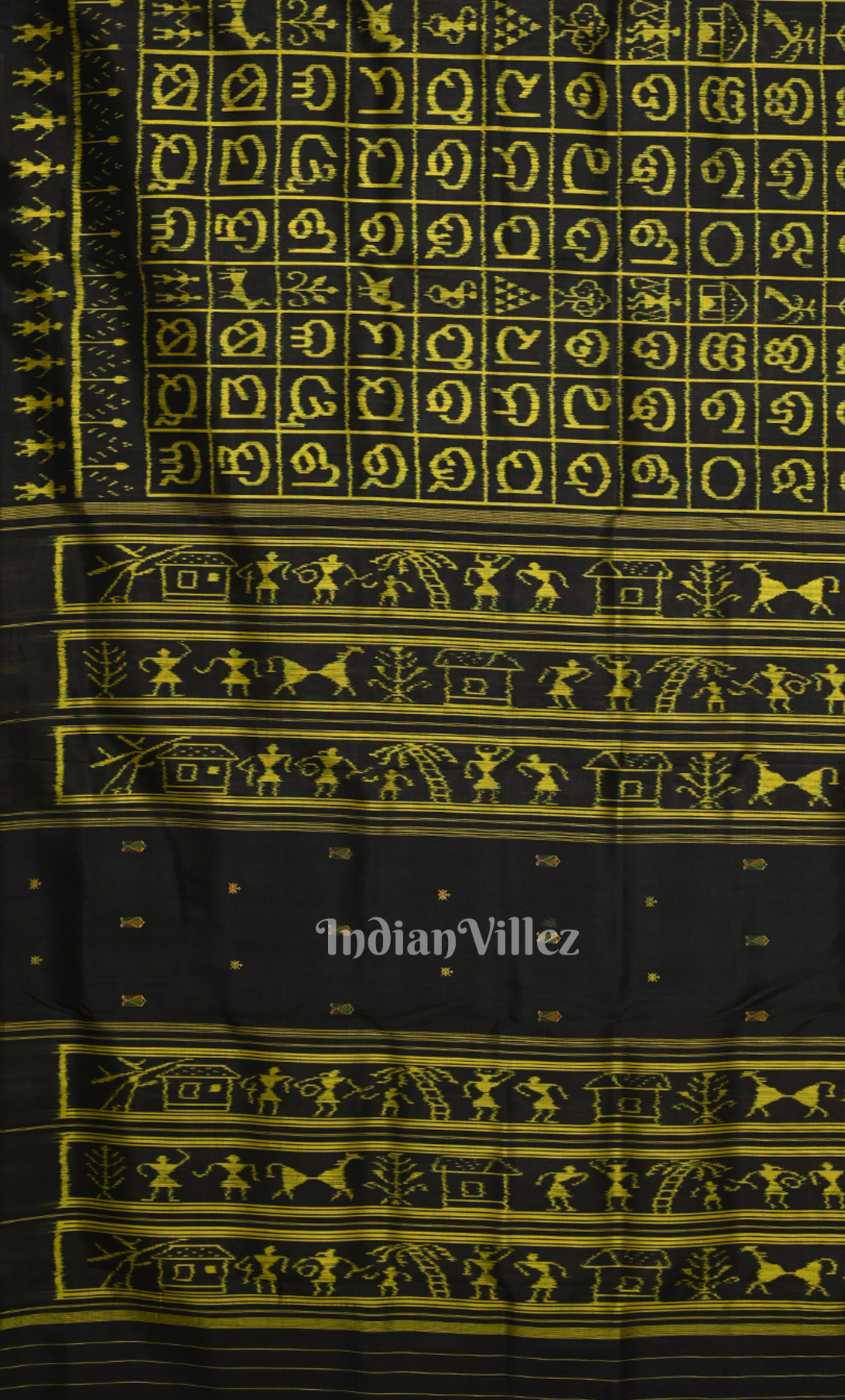 Black Odia Barnamala Contemporary Designer Silk Saree with Tribal Anchal