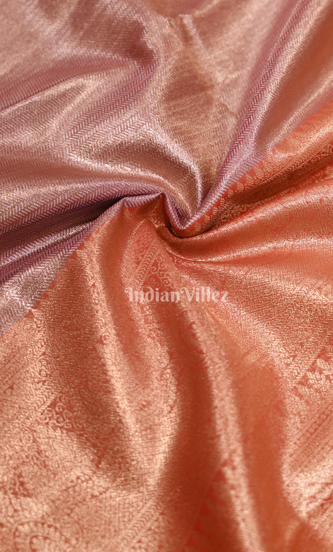 Peach Red  Brocade Pure Kanjivaram Tissue Silk Saree 