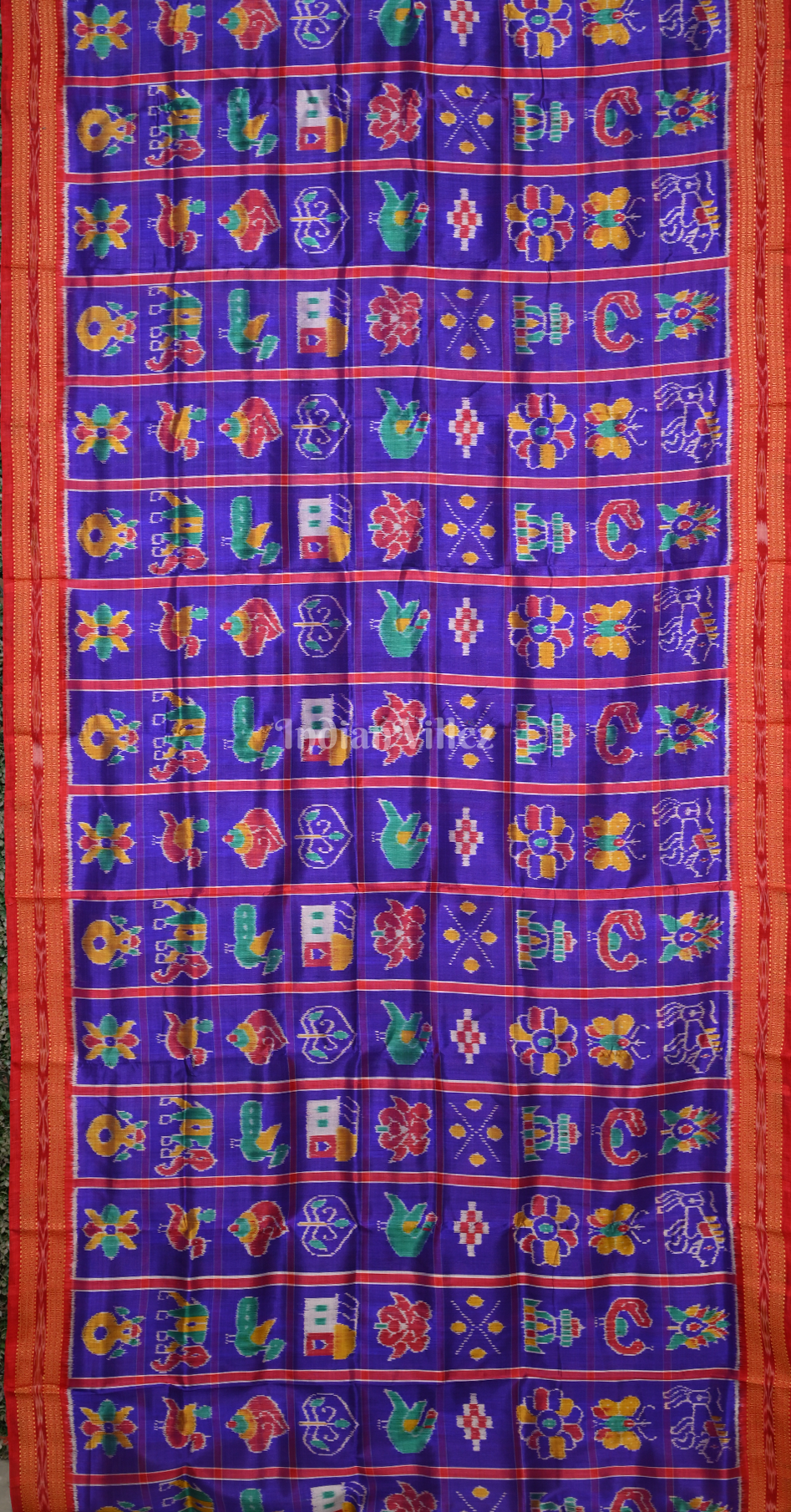 Royal Blue Red Nabakothi Odisha Ikat Khandua Silk Saree 