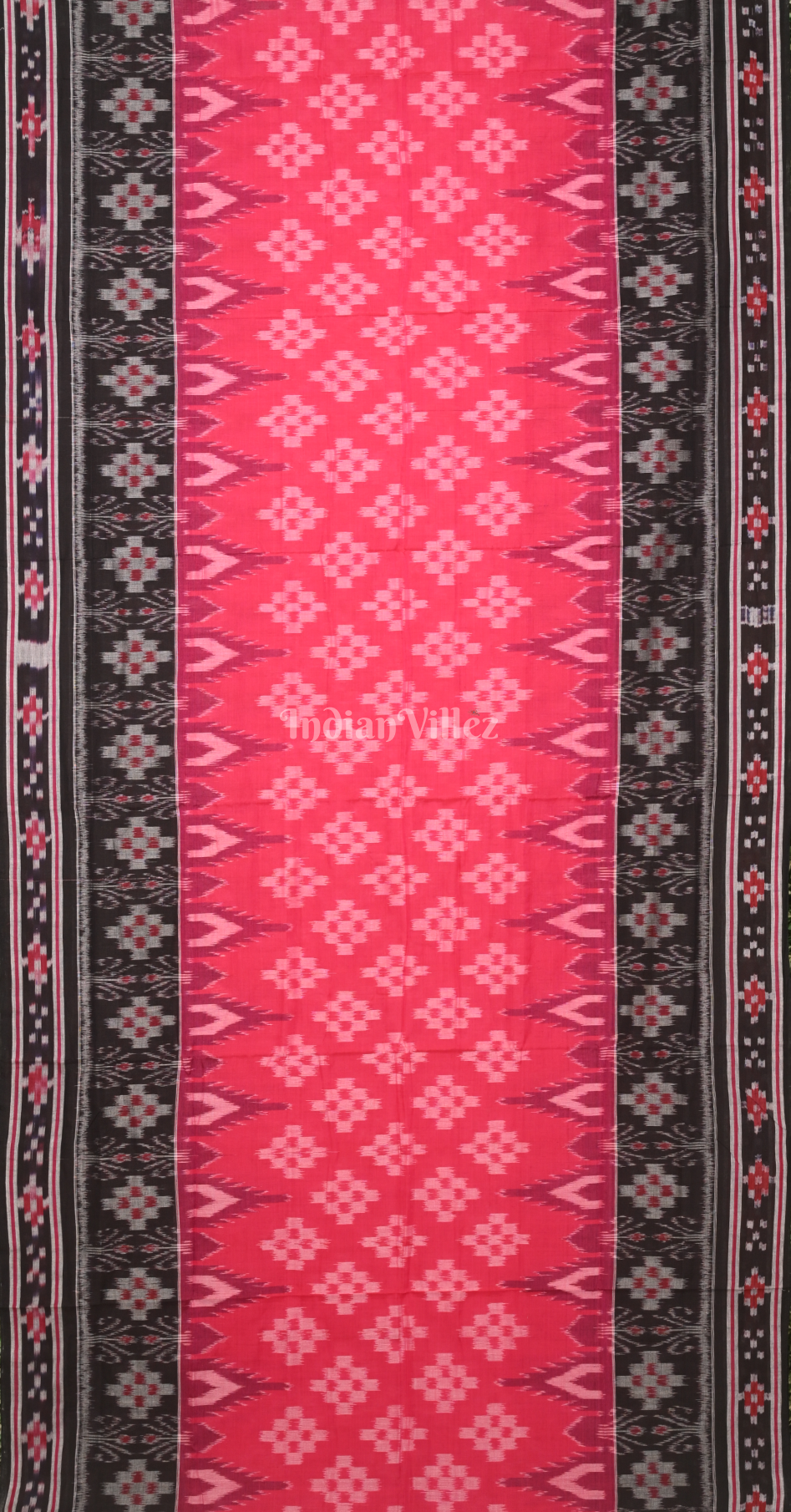 Pink Black Pasapali  Border Odisha Ikat Sambalpuri Cotton Saree 