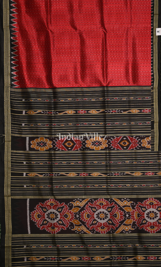 Red Black Stripe Odisha Ikat Khandua Silk Saree