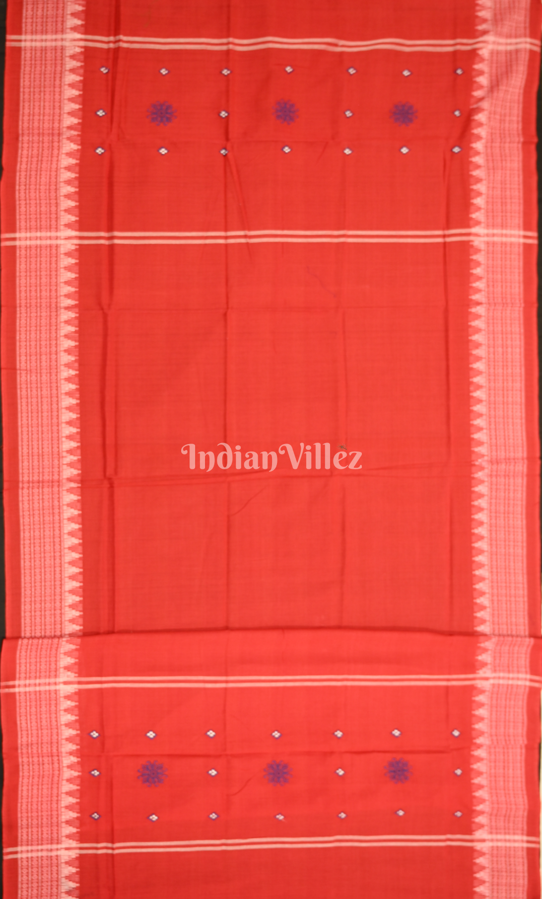 Blue Red Buti Flower Design Odisha Ikat Sambalpuri Cotton Dress set with Dupatta 