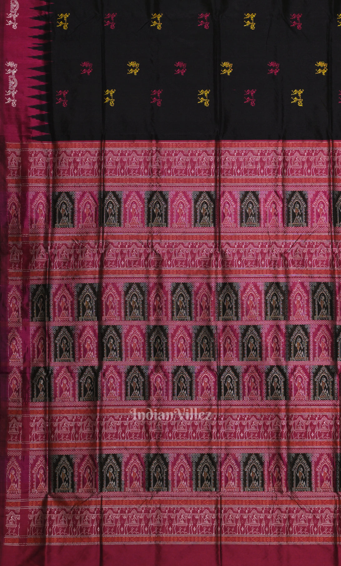 Black Wine Tribal Doli Sawari Odisha Ikat Bomkai Sambalpuri Silk Saree