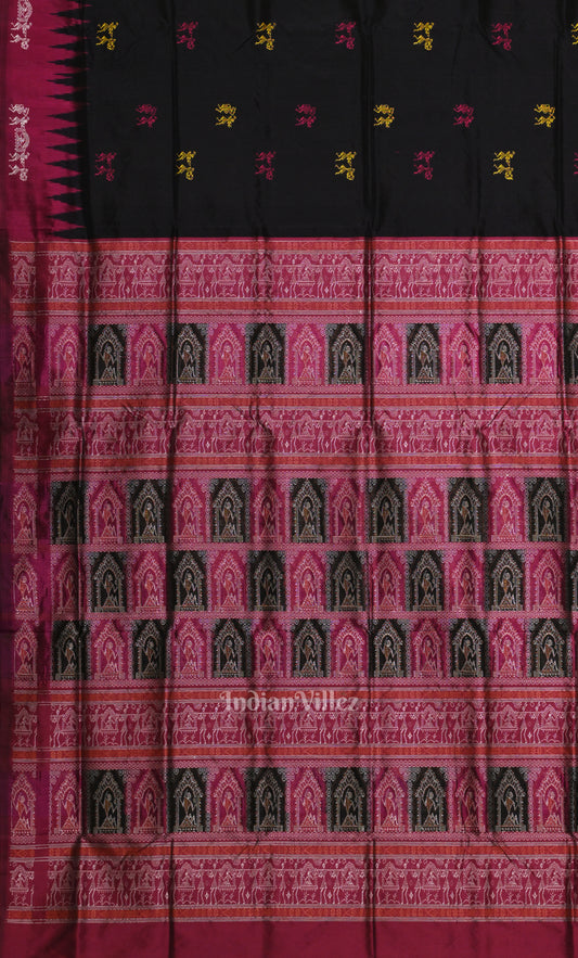 Black Wine Tribal Doli Sawari Odisha Ikat Bomkai Sambalpuri Silk Saree
