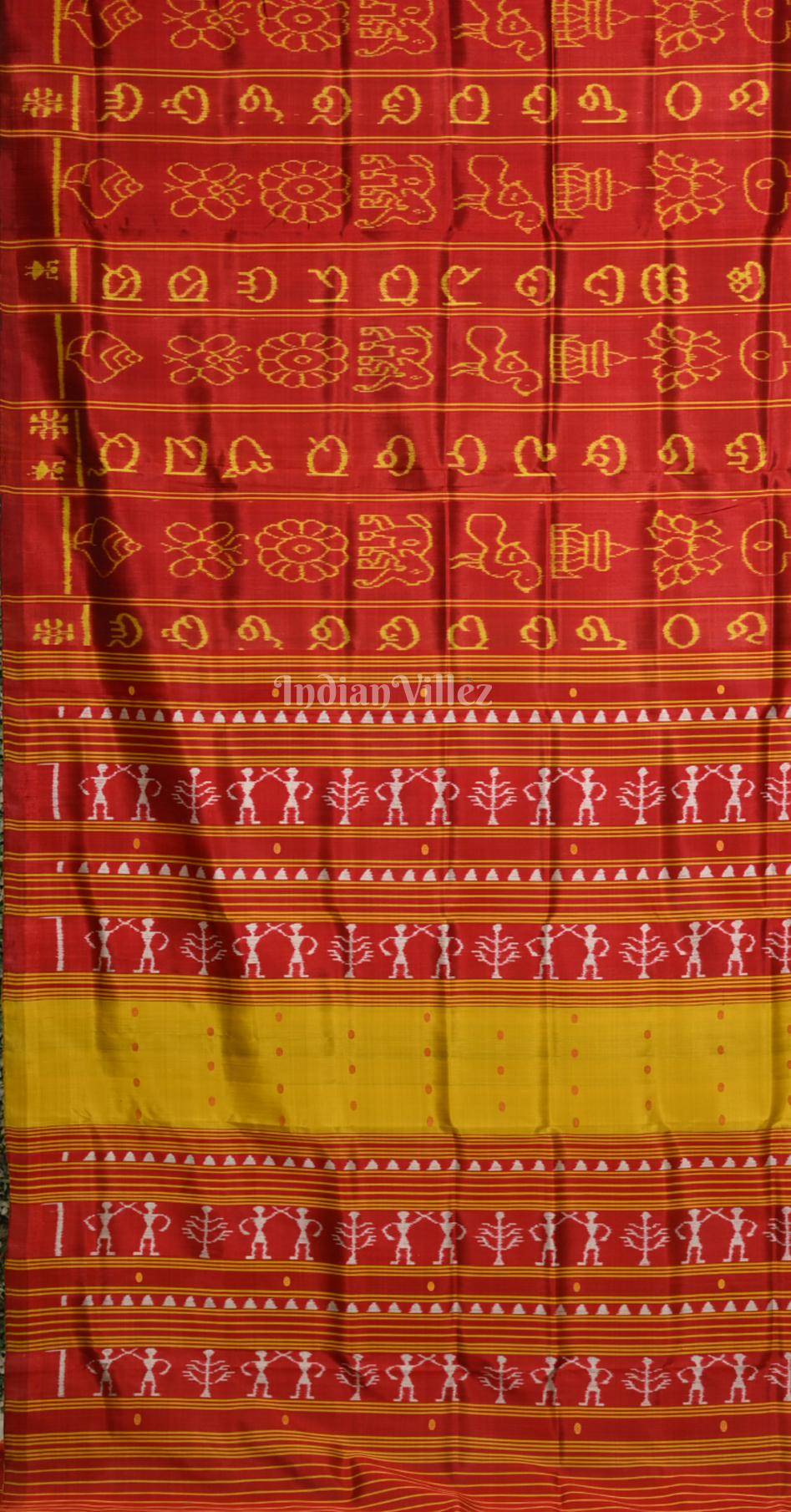 Maroon Yellow Odia Barnamala Odisha Ikat Contemporary Designer Silk Saree