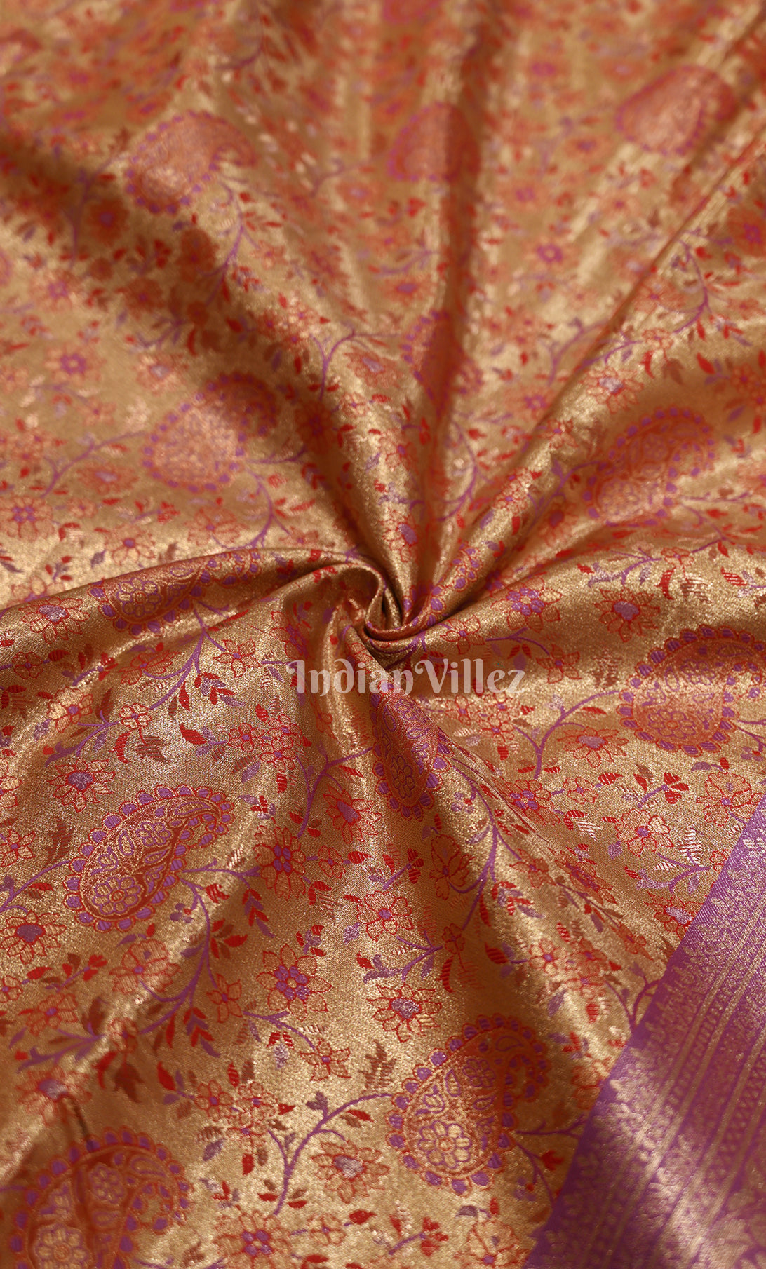 Light Yellow Purple Paisley Brocade Pure Kanjivaram Tissue Silk Saree